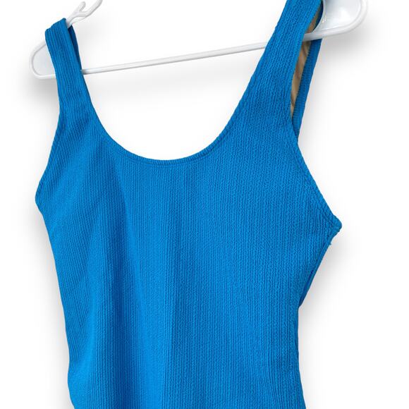NEW Cotton On Blue One Piece Swimsuit XS Scoop Back Cheeky Textured Beach - Picture 5 of 7